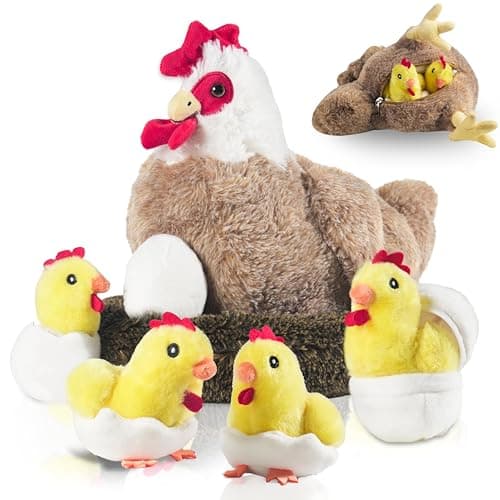 XYHQYB 9 in 1 Chicken Stuffed Animal Stuffed Chicken Toys for Kids Zippered Egg Laying Hen Plush with Baby Chicks Eggs and Coop for Easter Christmas Birthday Gifts Farm Party Decors