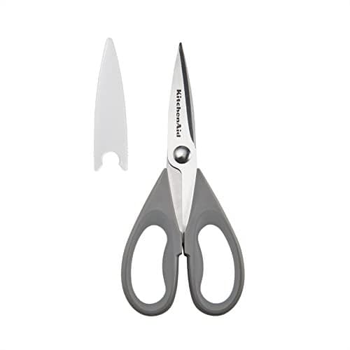 KitchenAid All Purpose Kitchen Shears with Protective Sheath Durable Stainless Steel Scissors, Dishwasher Safe, Soft Grip Comfort Handle, 8.72 Inch, Gray