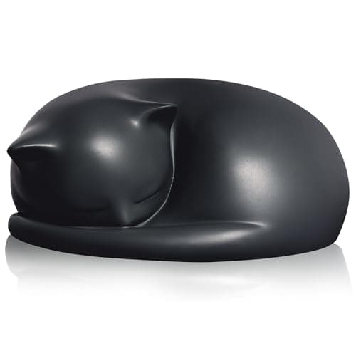 FUFYUKEY Cat Urn, Black Resin, Sleeping Kitty Pet Memorial Keepsake Funeral Urn for Cats Ashes, Up to 8kg, 7.87 x 7.87 x 3.15 inches