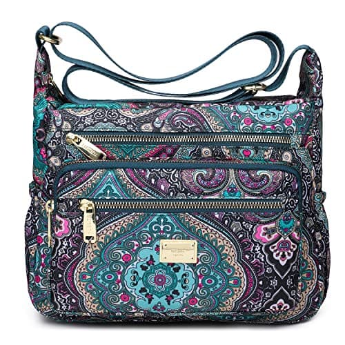 PALAY® Women Crossbody Bag Fashion Nylon Print Satchel Travel Bag Multi Layer Shoulder Bag Crossbody Bag Casual Day Bag Satchel Handbag (10.2x3.9x8.2 inch)