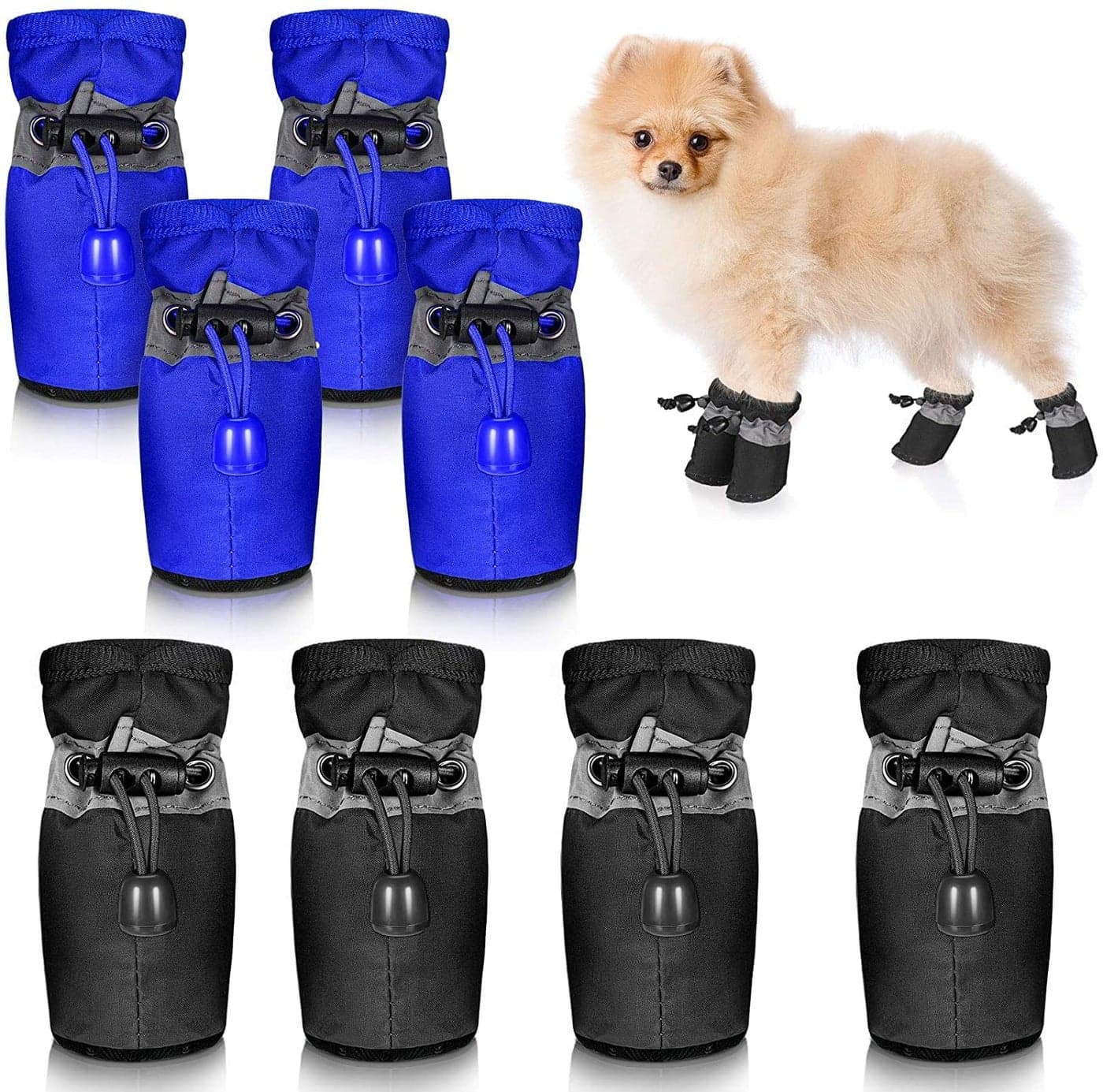 KUTKUT 2Sets (8Pcs) Washable Dog Shoes | Rain & Snow Dog Booties | Breathable Paw Protector, Upgraded Anti-Slip Soft Soled Dog Boots with Adjustable Drawstring for WelshCorgi, Beagle etc (Size: 7)