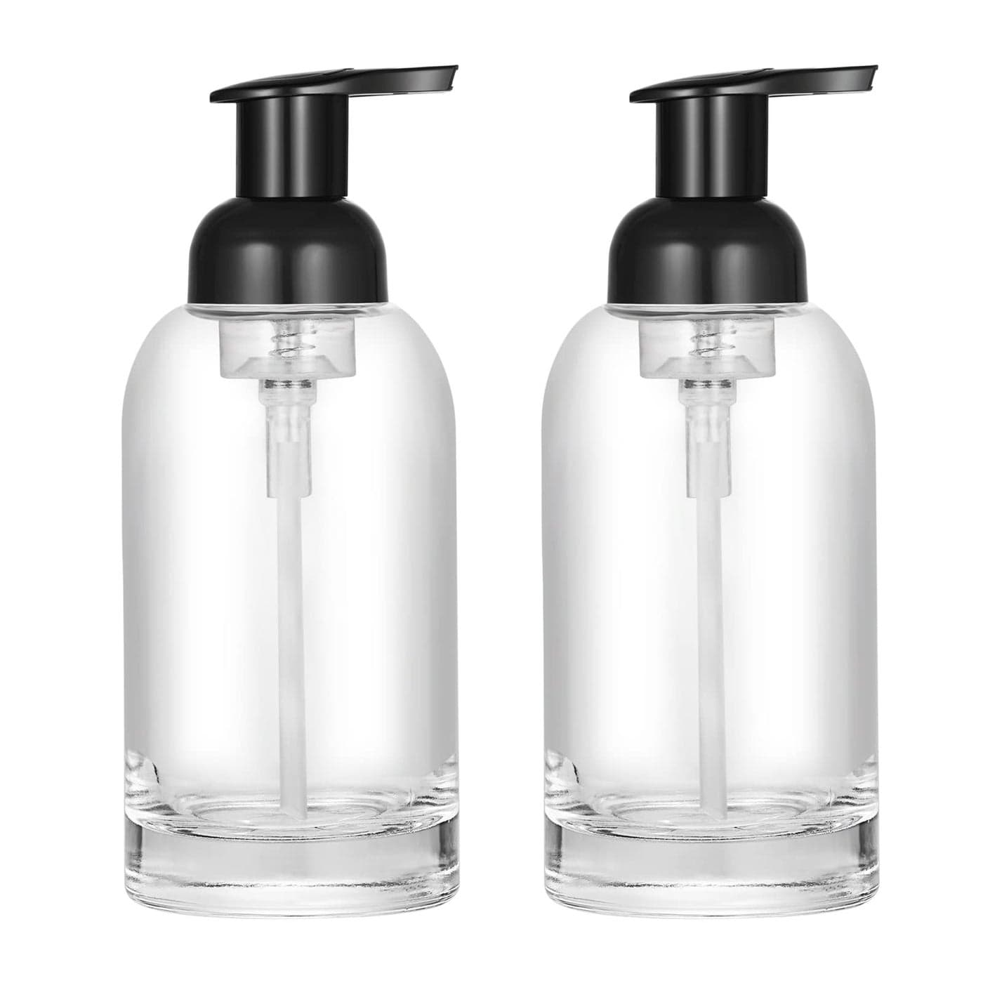 CHBJDAN 2 Pack Thick Clear Glass Jar Soap Dispenser with Foaming Pump 13 Ounce Clear Round Bottles Dispenser with Foaming Pump Black 13oz