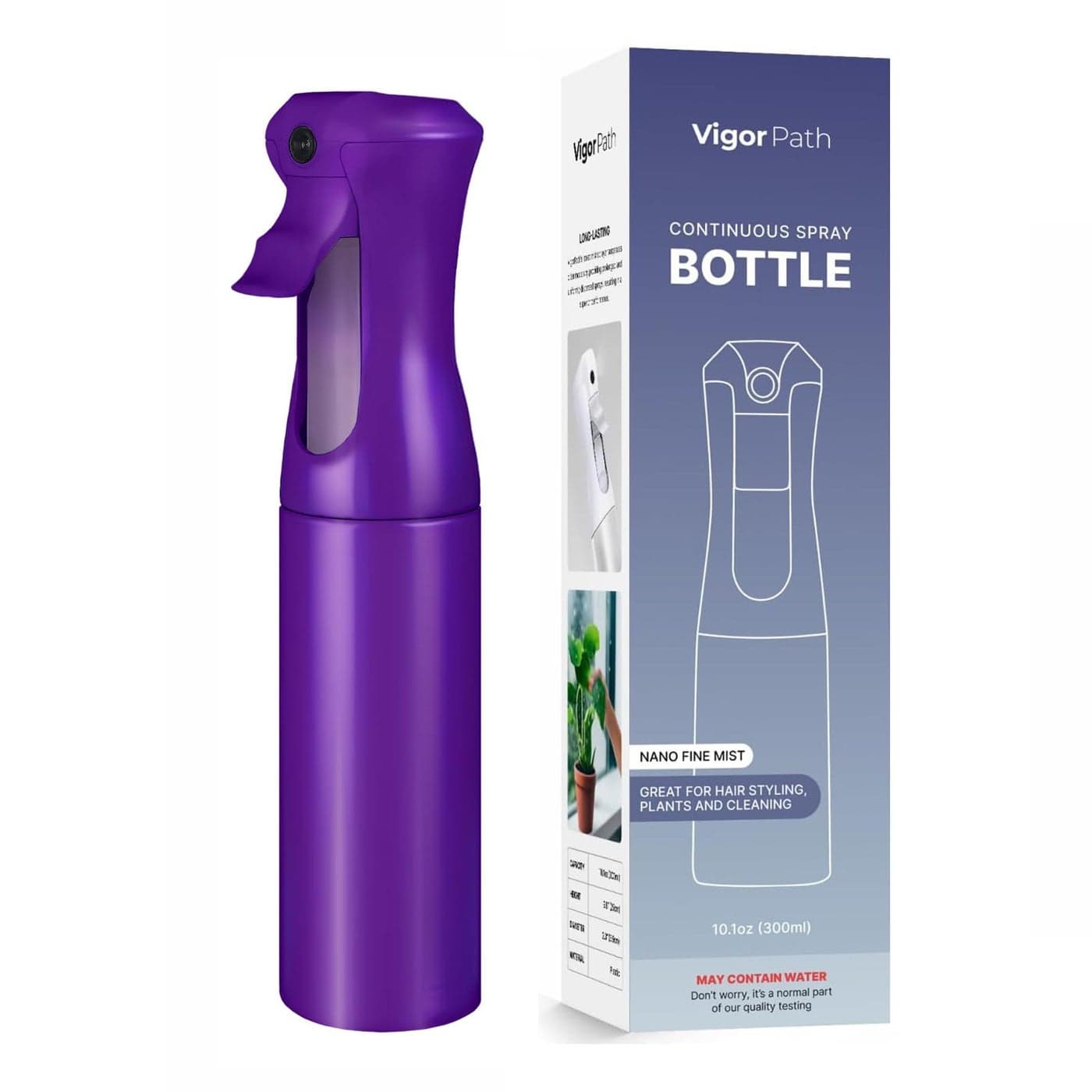 VIGOR PATH Continuous Spray Bottle for Hair Fine Mist Mister for Hairstyling Cleaning Plants Pets Barbers Salons and Essential Oil Applications 300ml101 oz Dark Purple