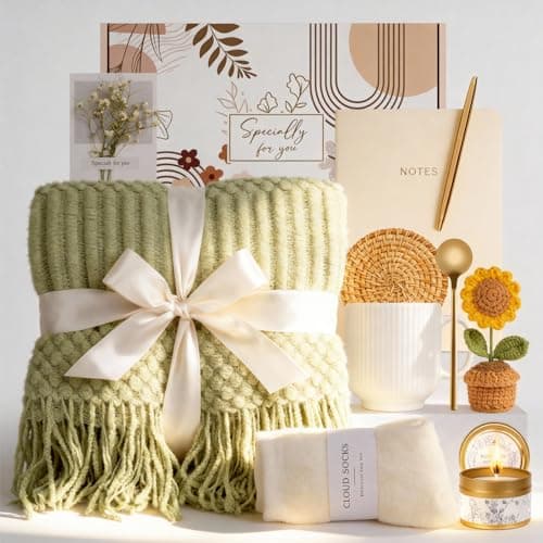 AUOVKOCA Birthday Gifts for Women, Self Care Gifts Baskets Care Package for Women, Teen Girls, Her, Mom, Sister, Best Friend, Wife, Girlfriend, Coworker, Sending Sunshine Sunflower Gift Baskets
