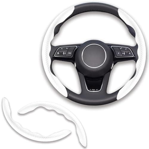 2pcs Universal Fit Carbon Fiber Steering Wheel Cover AntiSkid Steering Wheel CoverSegmented Steering Wheel ProtectorCar Interior Accessories White
