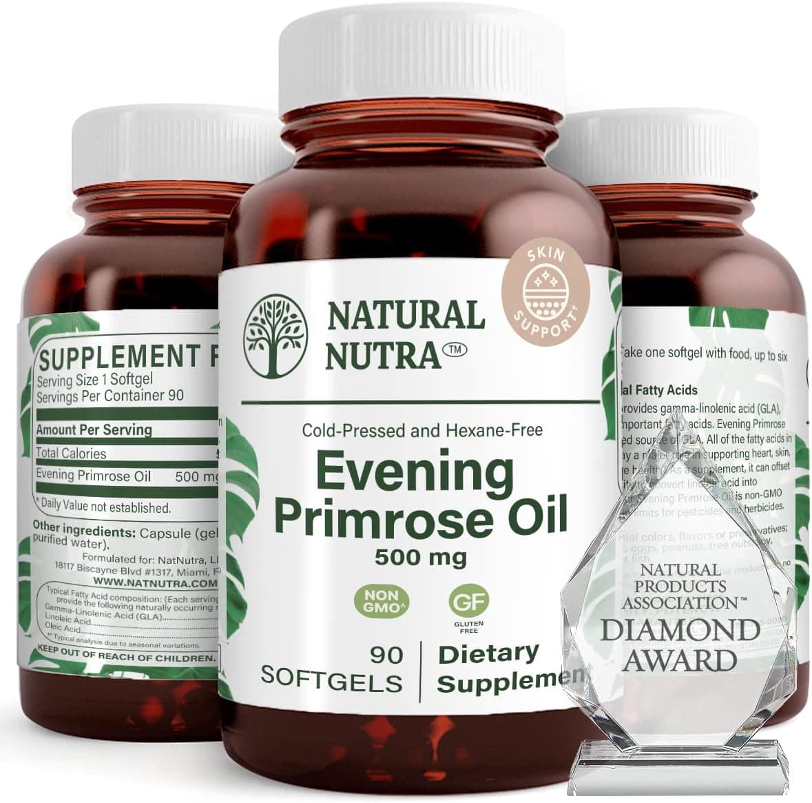 Natural Nutra Evening Primrose Oil Supplement from Fatty Acid Nerve Health Helps Reduce Skin Blemishes Balance Body Secretions Promote Heart Health Skin Clarity 500 mg 90 Softgels