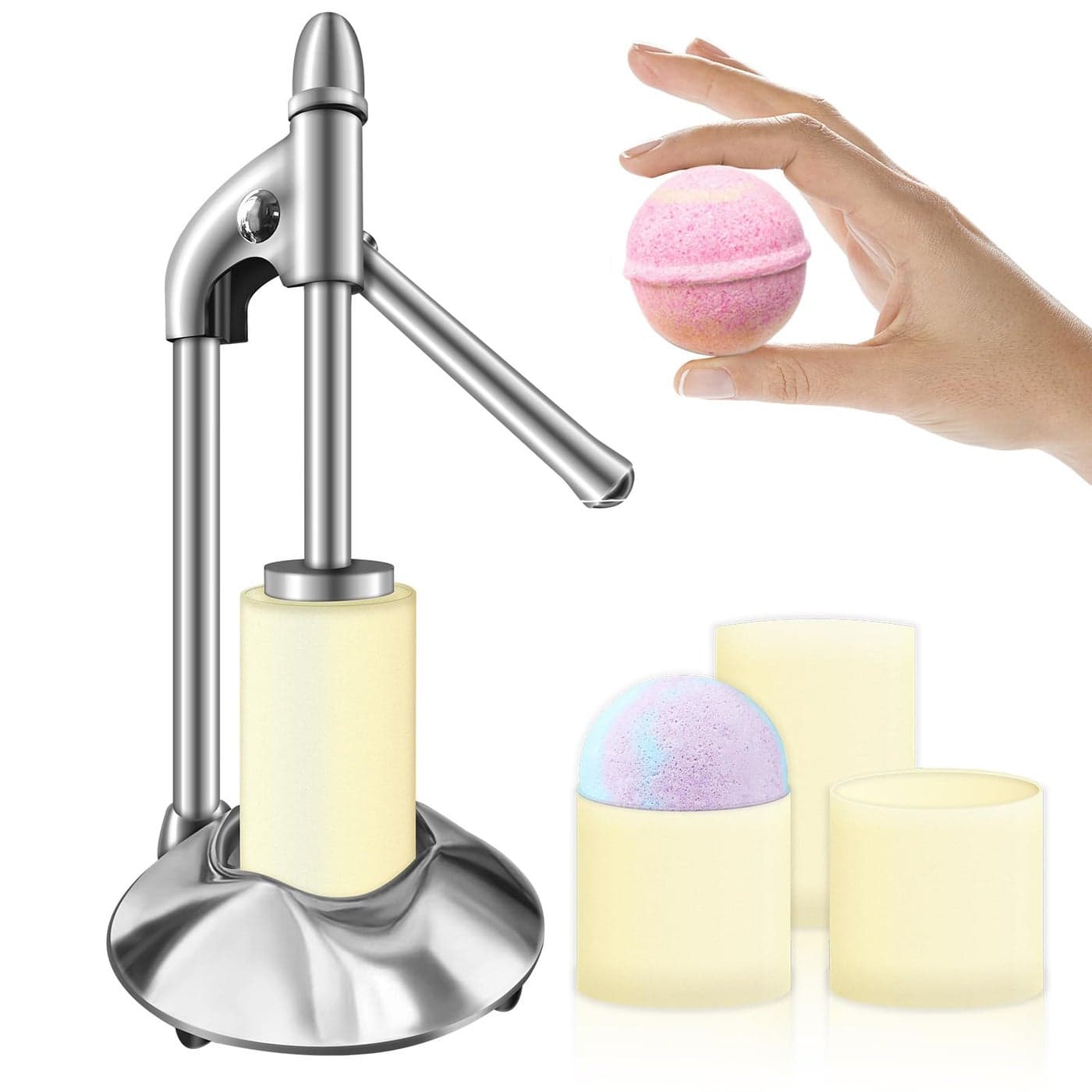 Stainless Steel Bath Bomb Press Machine with 6cm Bath Bomb Mold SetMold Bath Bombs Press for DIY Making Supplies for Crafting Handmade Spa Fizzy Bath Bombs