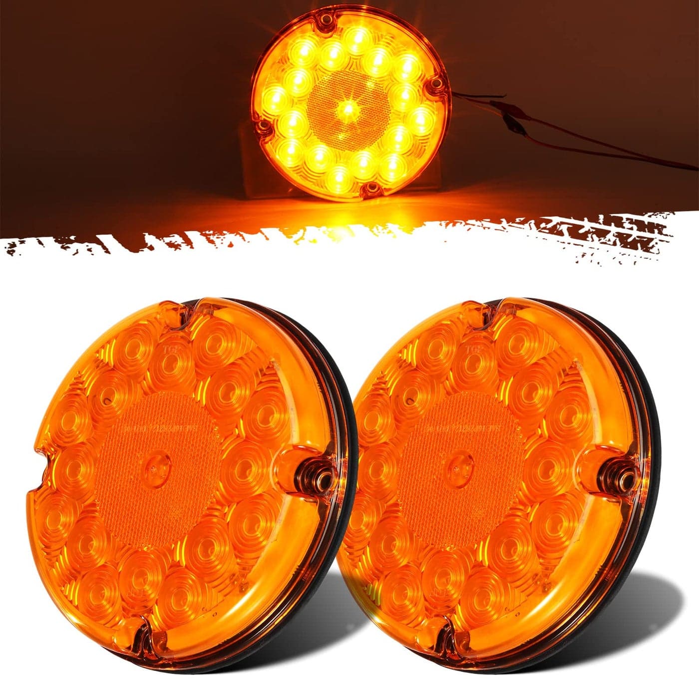 Partsam 2Pcs 7 Round LED Trailer Tail Lights 17 LED Waterproof LED Park Turn Signal Flasher Lights with Waterproof Gaskets for Truck Trailer RV UTE UTV BUS Stepvans 10V30V
