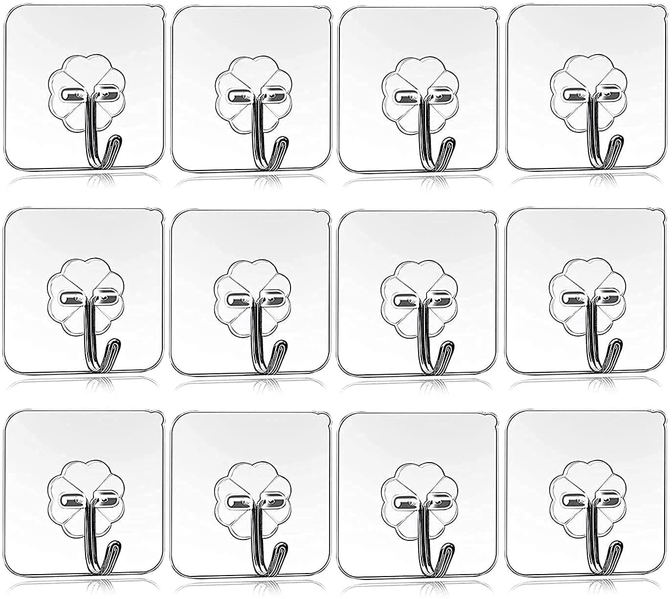 TRIVESH stainless steel and PC Waterproof Self Adhesive Heavy Duty Sticky Wall Hooks for Hanging 10KG Max Transparent 12 Pieces