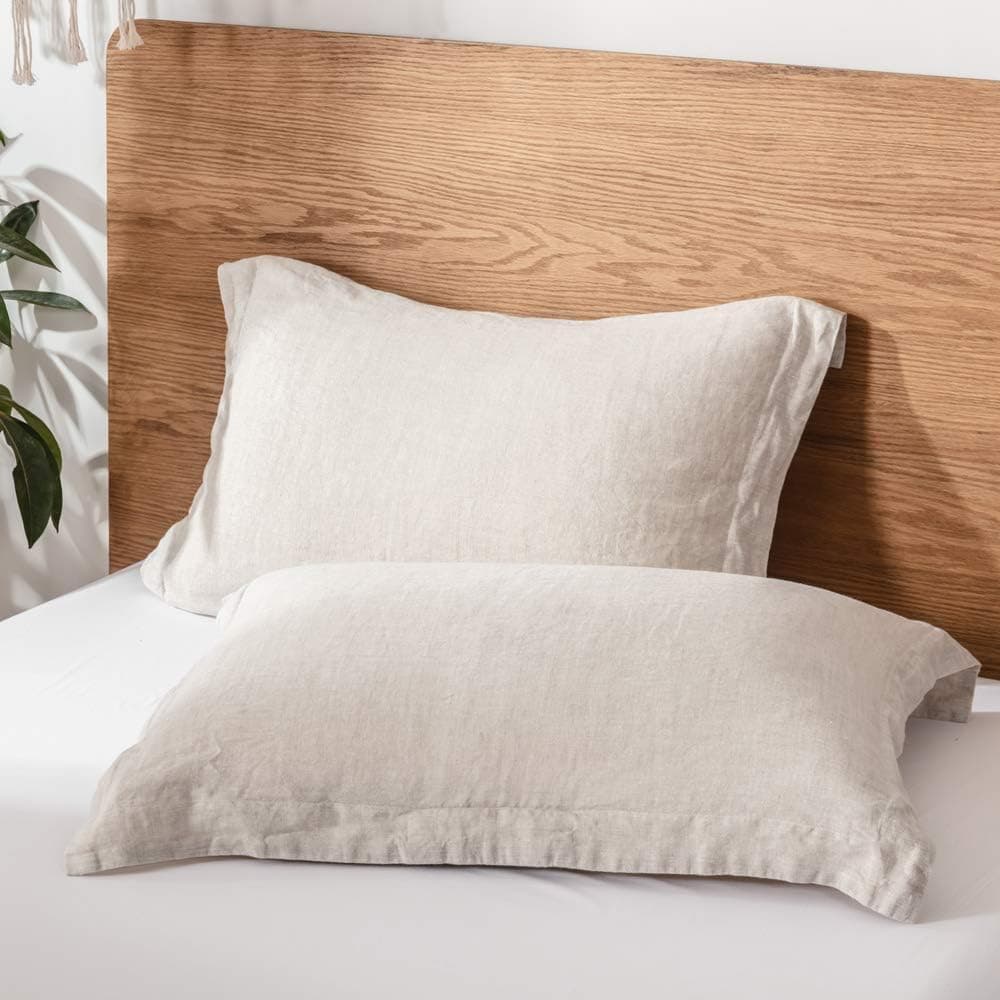King Linens 100 French Linen Pillow Shams Basic Style Pack of 2 Washed Solid Color Natural Flax Soft Breathable Linen 20 x 36