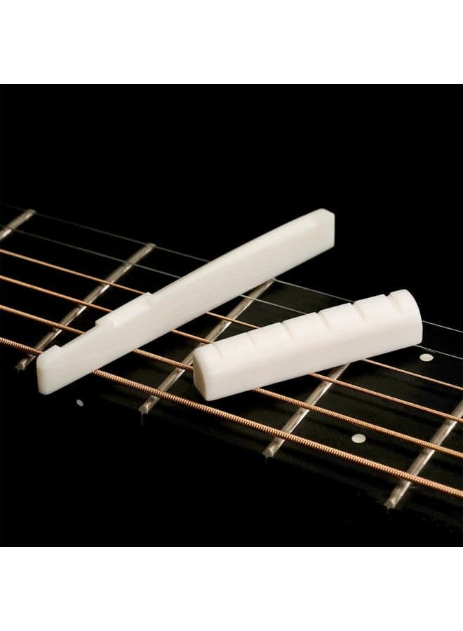 Blisstime 2 Sets 4pcs 6 String Acoustic Guitar Bone Bridge Saddle and Nut Made of Real Bone