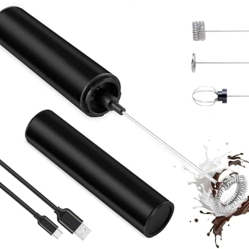 InstaCuppa Rechargeable Travel Milk Frother with 3 Speed Settings,4 Stainless Steel Whisks (Classic Froth,Egg Beater,Protein Mixer) Coffee Beater for Lattes & Cappuccino,Battery Powered,Black