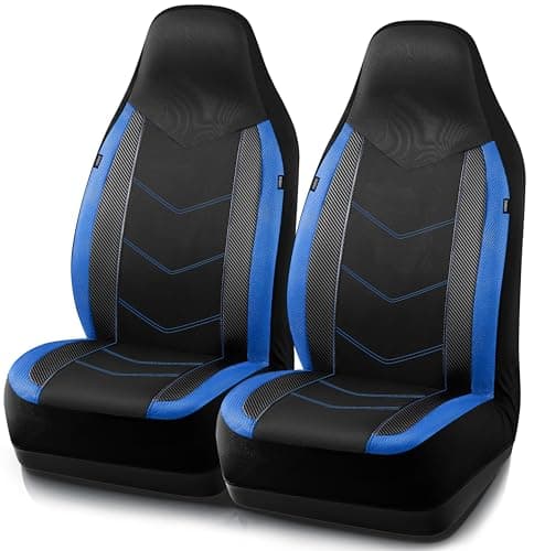 PIC AUTO Leather Car Seat Covers Sports Carbon Fiber Mesh Design HighBack Two Front Set Waterproof Automotive Seat Covers Airbag Compatible Universal Fit for Most Cars Black Blue
