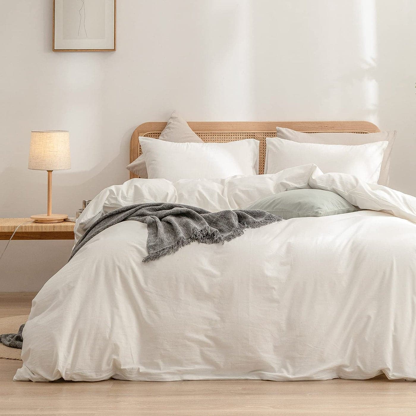 BESTOUCH Duvet Cover Set 100 Washed Cotton Linen Feel Super Soft Comfortable Chic Lightweight 3 PCs Home Bedding Set Solid Off White Cal King