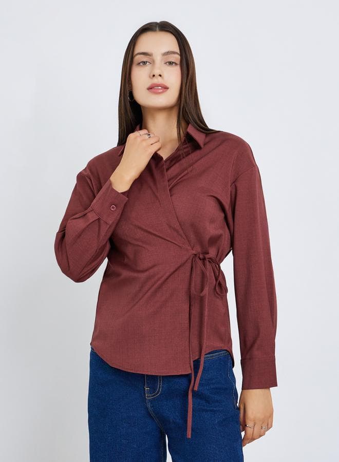 Women Brown Solid Wrap Oversize Shirt