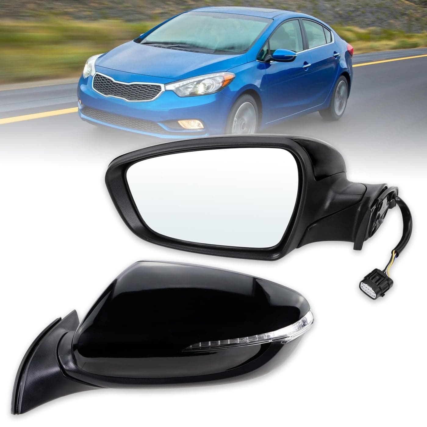 Left Driver side Mirror Compatible with 2014 2015 2016 Kia Forte with Manual Folding power glass Heated with turn signal Black Replace KI13201826 Pins