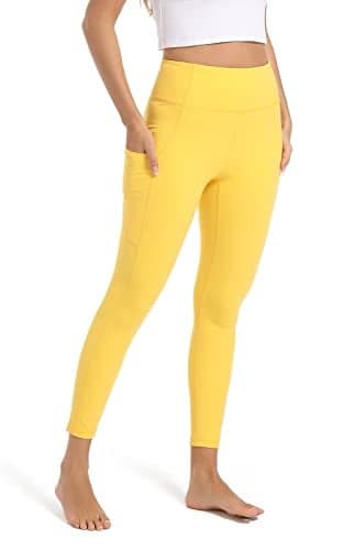 SP3LOPS Yoga Pants with Pockets for Women High Waisted Tummy Control Womens Buttery Soft Yoga Workout Leggings Running Pants Yellow
