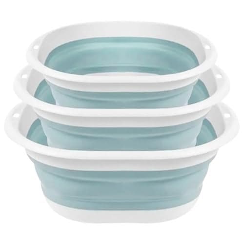 HASTHIP® Silicone Collapsible Tub Bucket Set, Portable Wash Basin for Handwash, Outdoor Basin for Washing, Foldable Bucket with Hanging Holes, Portable Sink for Washing Fruit & Vegetables (3Pcs)