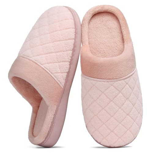 Litfun Unisex Wide House Slippers for Women Men Memory Foam Indoor Bedroom Shoes, Pink 39