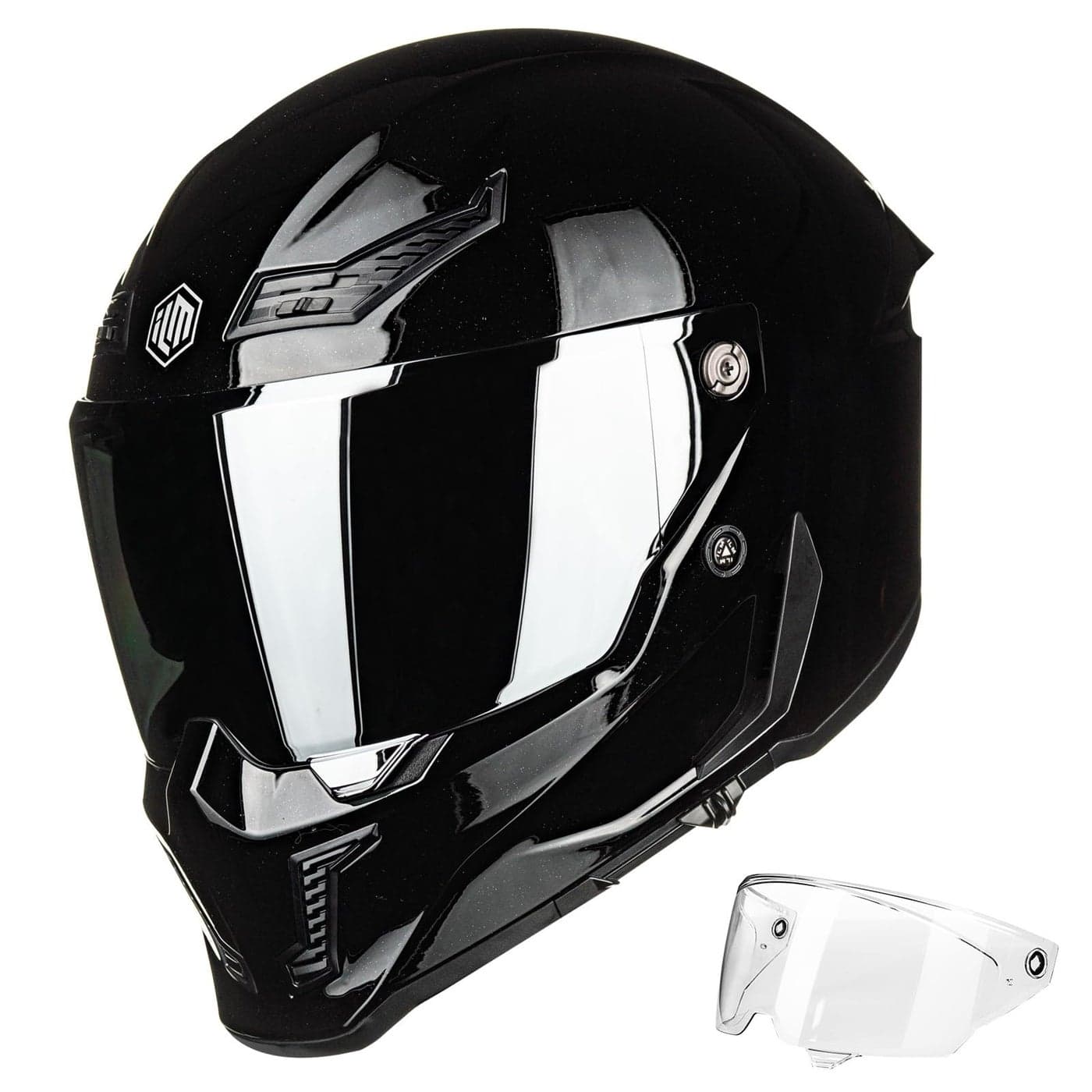 ILM Motorcycle Helmets for Adult Men Women Full Face DOT ECE Powersports Dual Visor Street Racing Helmet with Pinlock Cascos para Motos Model MF509 Gloss Blacks S