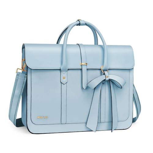 MOSISO Laptop Bag for Women 15156 inch PU Leather Laptop Shoulder Bags Convertible Backpack 16 inch Messenger Bags Casual Handbag Work Briefcase Travel Computer Bag with Bowknot Air Blue