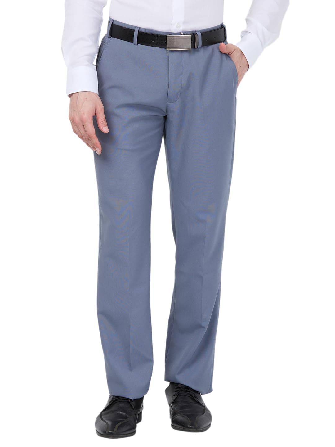 Park Avenue Men Regular Fit Solid Pattern Poly Viscose Blend Flat Front Formal Trouser (Size: 30)-PMTX07779-B4 Mid Blue