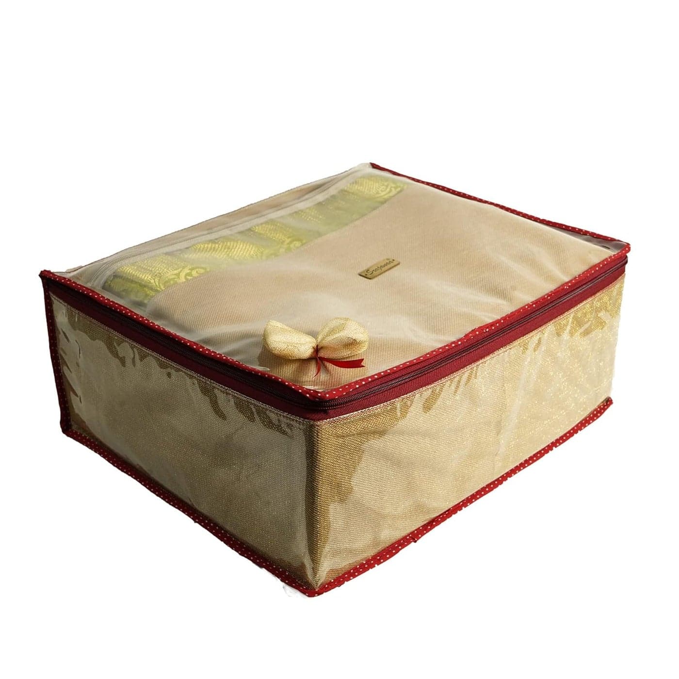 Srajanaa Multipurpose Designer Bow Beige Large Transparent Cloth Cover with Travel Pouch Dustproof Storage for Saree Suit Lehenga Shawl Saree Cover 10 Bags for Organized Protection