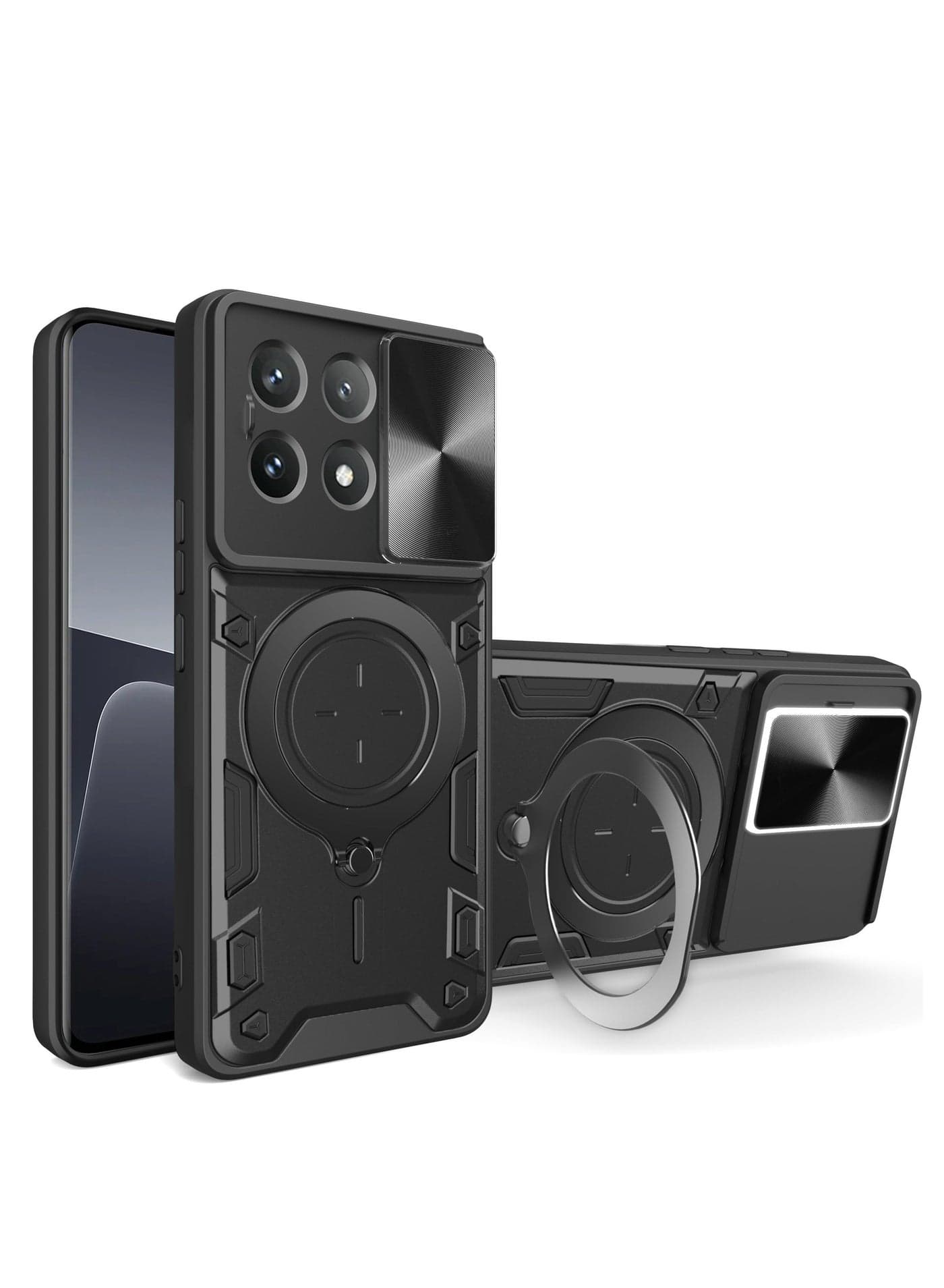 Honor X8b 4G Case Cover, Slide Camera Lens Cover, 360°Rotating Kickstand Ring, Bumper Shockproof Phone Case,Compatible with Car Magnetic Mount Mobile Phone Case For Honor X8b 4G Black