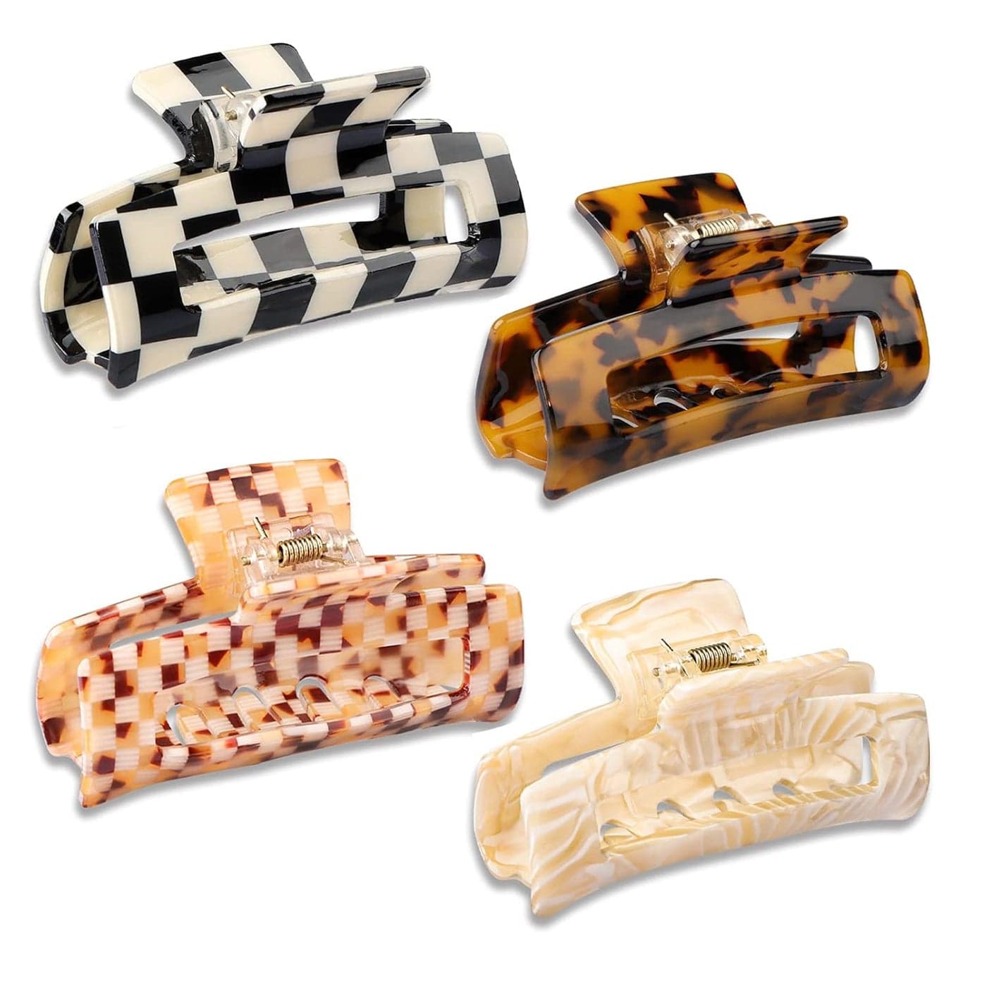 Magicsky 4PCS Hair Claw Clips Acrylic Banana Barrettes Butterfly French Jaw Clip Big Hair Clip Hairclips for Thick Thin Hair Styling Accessories for Women Girls Large Checkerboard Leopard White