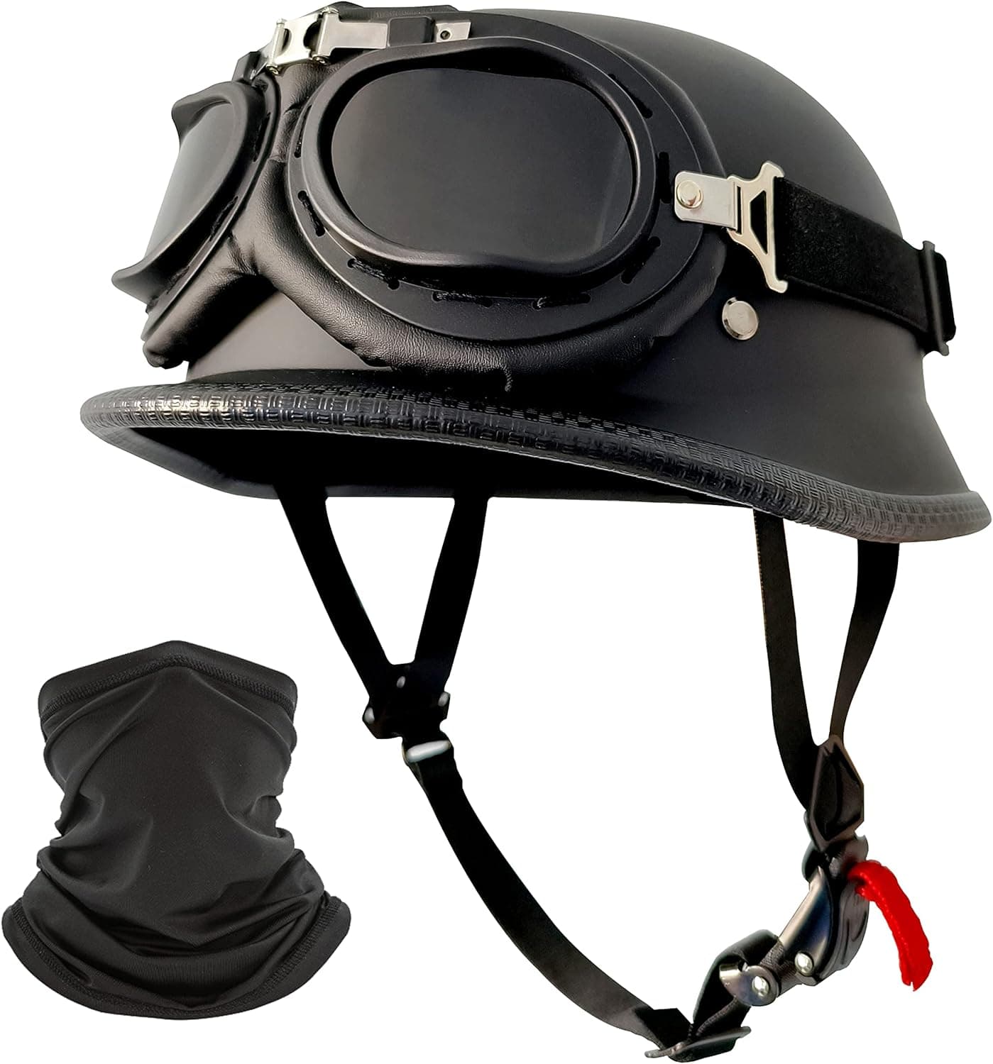 DLPACKJ German Style Half Motorcycle Helmet with Goggles and Windproof Mask
