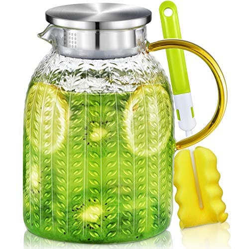 Aofmee 60oz Glass Pitcher, Water Pitcher with Lid, Iced Juice Jugs for Fridge, Glass Carafe for Cold or Hot Beverages, Sun Tea Jar, Easy Clean Heat Resistant Jug for Milk