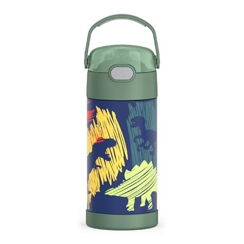 THERMOS FUNTAINER Water Bottle with Straw - 12 Ounce - Kids Stainless Steel Vacuum Insulated Water Bottle with Lid, Dinosaurs
