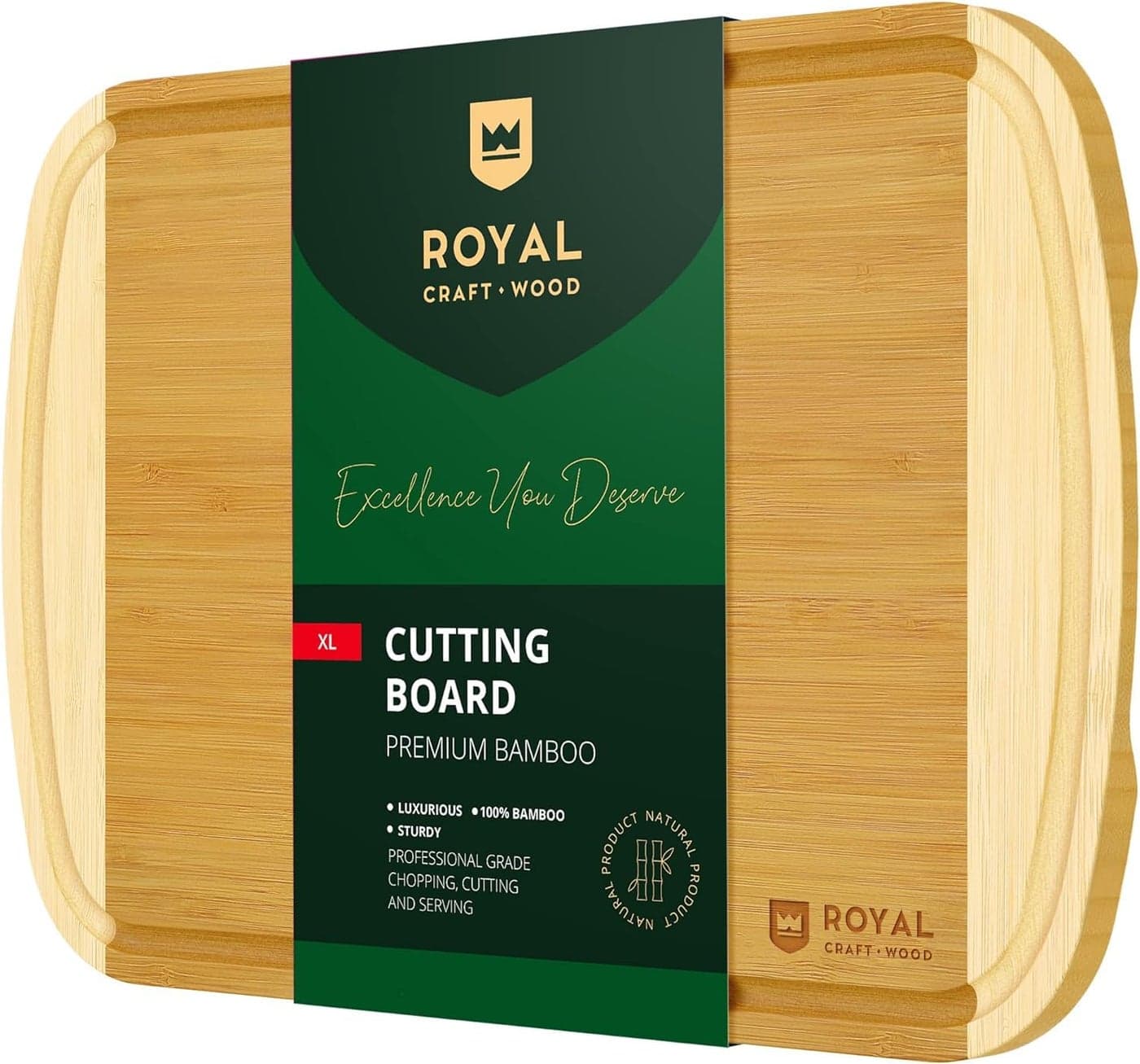 ROYAL CRAFT WOOD Bamboo Cutting Boards for Kitchen Wood Chopping Boards with Juice Groove Wooden Cutting Board for Vegetables Fruit and Cheese Charcuterie Serving Tray XL 18 x 12