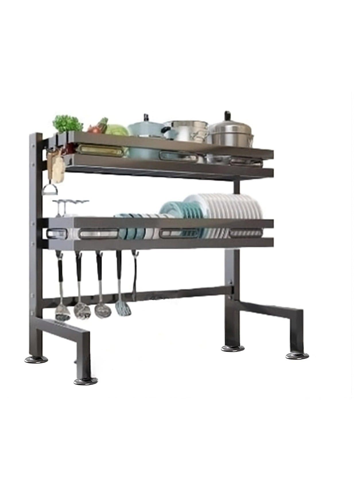 Dish Drying Rack For Kitchen Counter Top Organizer With Sink Drainer And Cutlery Shelf Option Black