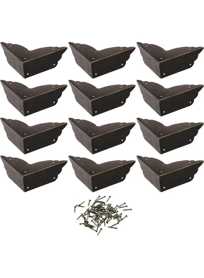 Cosmos Pack of 12 Antique Metal Box Corner Protector Edge Safety Guard Cabinet Furniture Corner Metal Bumpers, Bronze Tone Color