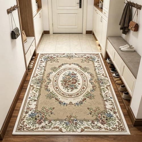 UKELER Luxury Soft Rustic Floral Area Rugs Washable Elegant Shabby Rose Rug Non Slip Accent Floor Rugs Carpet for Bedroom 55 x 35 Beige Garden