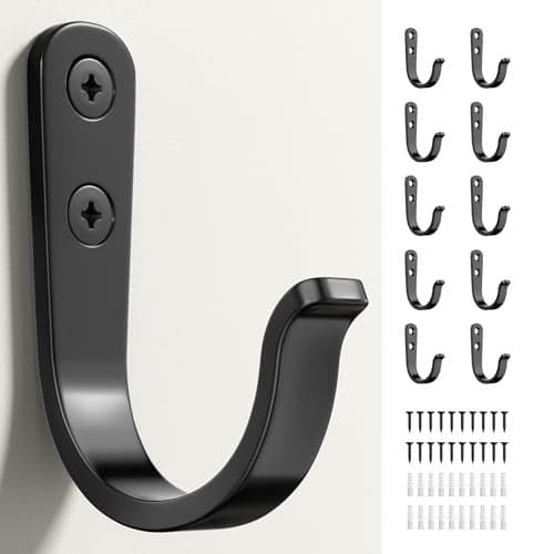 jockcaras 10Pcs Wall Hooks for Bathroom Kitchen Closet and Garage Black Metal Hooks for Hanging Coats Towels Hats Keys Bags and Coffee Cups Holds Up to 40 lbs