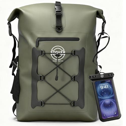 STOVER 51025304055L Waterproof Dry Backpack Phone Case 2XL Floating Dry Bag for Kayaking Travel Hiking Fishing Camping Motorcycles Beach HeavyDuty Roll Top MenWomen Green