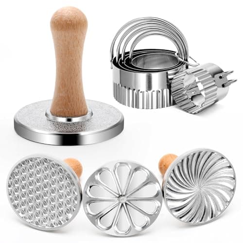 3+5 Cookie Stamps Biscuit Cutter Set, Luxiv 3 Molds Metal Cookie Press Mold Wooden Handle Embossing Stamper, 5 Size Cookie Cutter Tool, Hand-press Biscuit Stamper for DIY Baking Tool