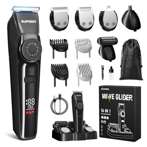 SUPRENT Beard Trimmers for Men - All-in-One Mens Grooming Kits with 40 Precision Dials,Waterproof Adjustable Trimmers for Hair, Beard, Face, Nose & Body, USB-C Rechargeable, 3.5H Running Time (Black)