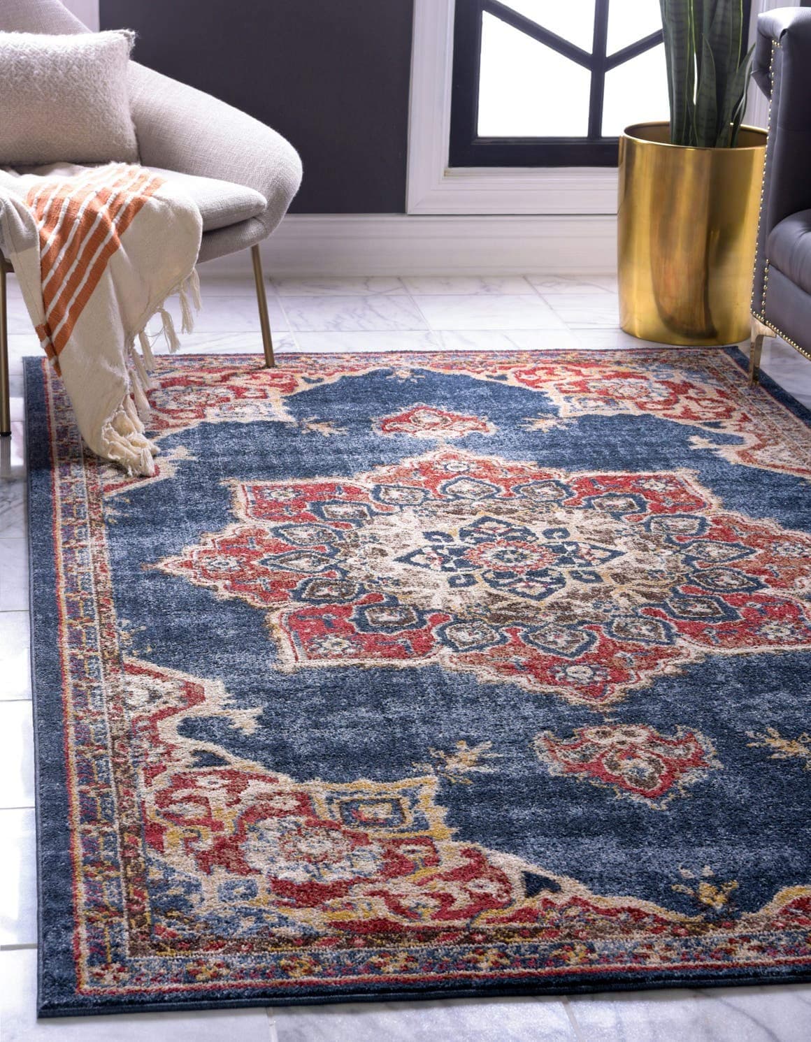 Unique Loom Utopia Collection Traditional Classic Vintage Inspired Area Rug with Warm Hues 4 1 x 6 1 Rectangle Dark BlueBeige
