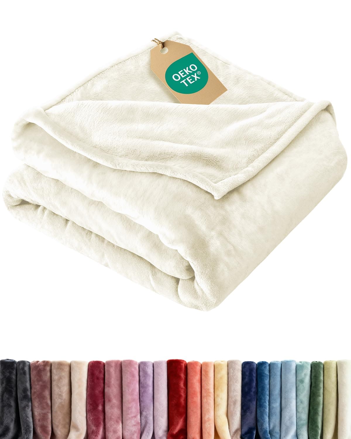 Ultra Soft Fleece Blanket Throw Size - Flannel Fleece Luxury Throw Blanket - Lightweight for Couch Bed Chair - Thick, Warm and Breathable - All Season Cozy Fuzzy, Anti-Static Microplush Bedding, Ivory