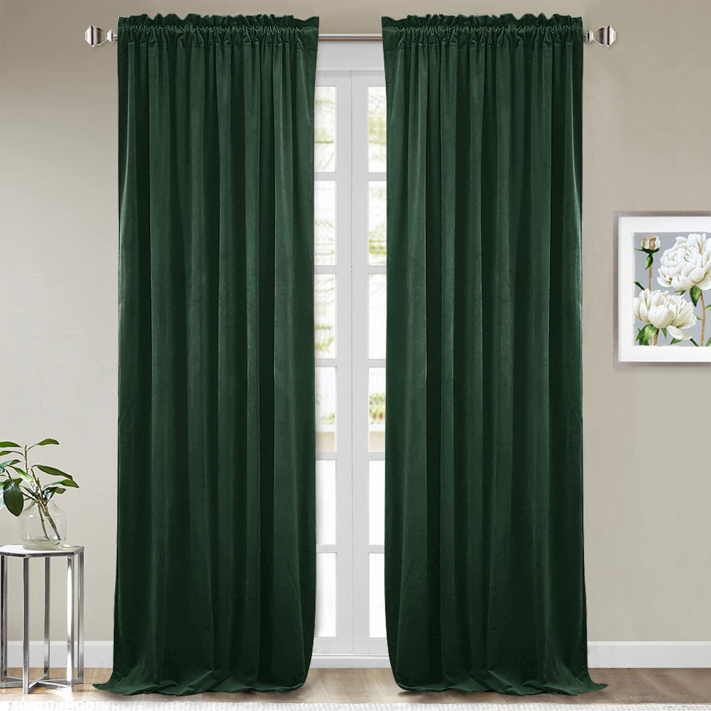 StangH Dark Green Velvet Curtains Bedroom Privacy Blackout Window Curtains Rod Pocket Thermal Insulated Green Curtain Panels for Sliding DoorFoyers W52 x L96 2 Panels