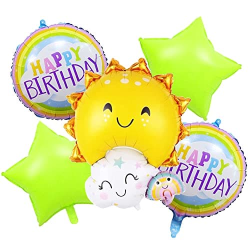 AMFIN® Happy Birthday foil/Smiley Foil Balloons/Sun Cloud Rainbow Foil Dcoration/Star Foil Birthday/Cloud Theme Foil - Pack of 5