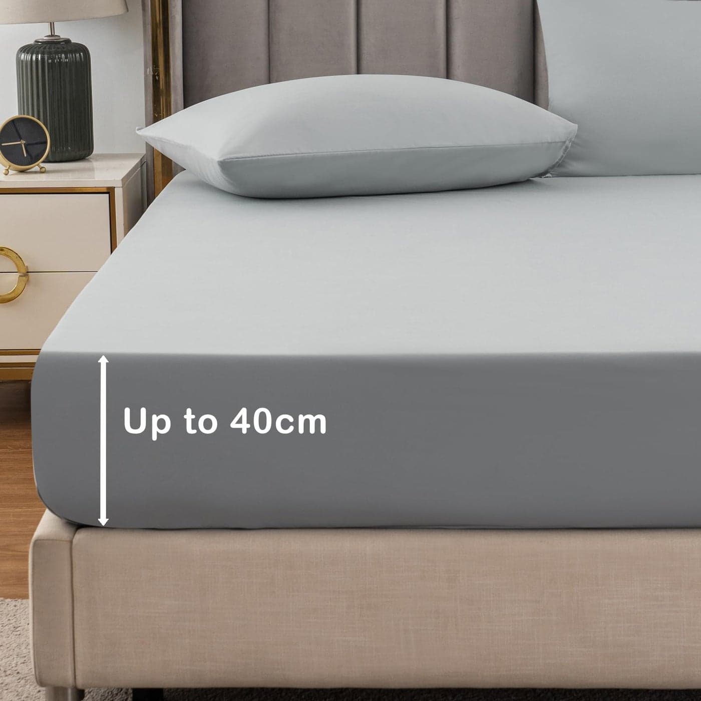Soifox Super King Fitted Sheet Grey Bed Sheets with Extra Deep Pocket 16 inch 40 cm Soft Microfiber Bottom Sheet for Superking Bed 180x200cm