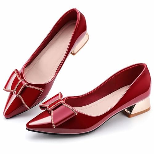 Women's Chunky Closed Toe Low Block Heels Work Pumps Comfortable Dress Wedding Shoes for Party Office Red Size 8
