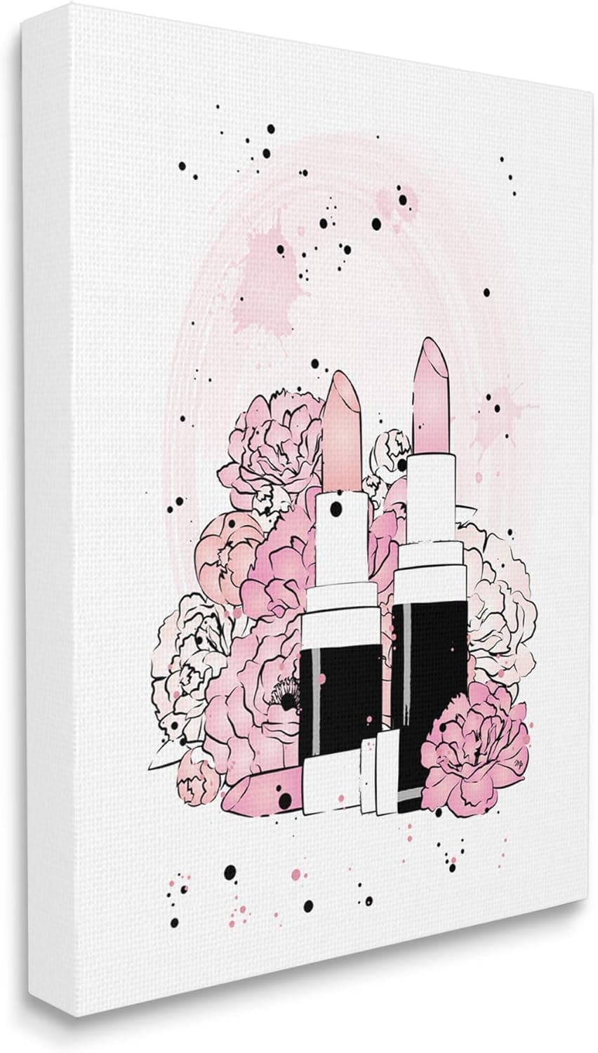 Stupell Industries Pink Peony Florals Glam Lipstick Cosmetic, Design by Martina Pavlova Canvas Wall Art, 24 x 30, White