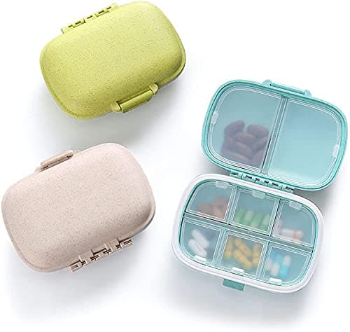 COZY nose - Pill Medicine Organizer Storage Box with 8 Compartments - Moisture Proof, Made of Food Grade Cereal Fiber, BPA free Wheat Straw Material, Ideal for Travel, Pocket, Purse, Daily Pill Case, Portable Medicine Vitamin Holder Container - 1 Pc (Beige)