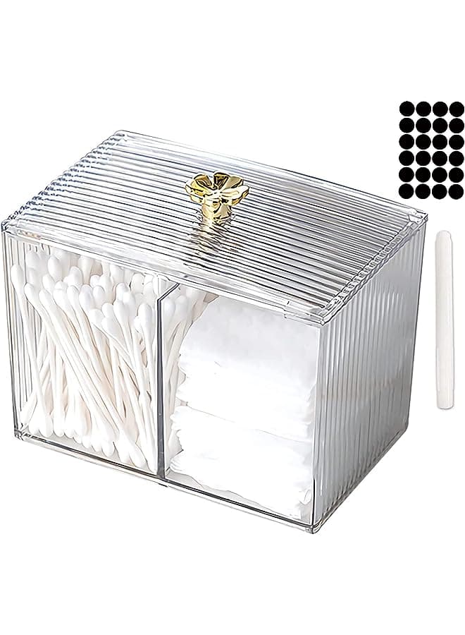 Cotton Swab Holder,Qtip Holder Bathroom Jar with Lid Dispenser Vanity Organizers and Makeup Storage Canister Box for Cotton Ball, Swabs, Floss, Makeup Sponges, Jewelry, Rectangle Acrylic Clear
