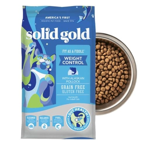 Solid Gold Weight Management Cat Food for Adults - Grain Free & Gluten Free Dry Cat Food Indoor & Outdoor Recipe for Healthy Weight w/Alaskan Pollock & Probiotics for Gut Health & Digestion - 3 LB